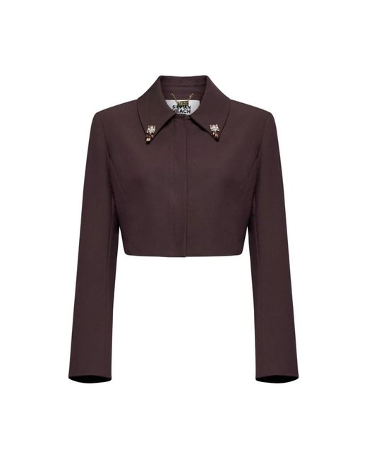Silvian Heach Jassen ,Bruin ,Polyester Korte Blazer Met Kraag En Detail in het Purple