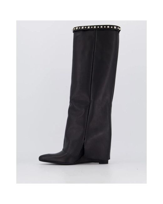 Gibaldi Black Studded Leather Wedge Boot