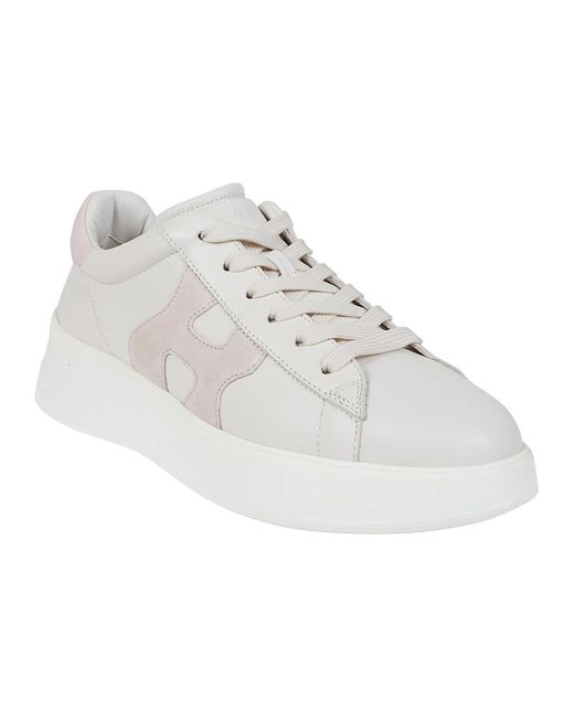 Hogan White Sneaker aus elfenbeinfarbenem leder mit rosa details