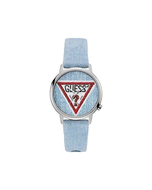 Guess Blue Blaue textiluhr quarz analog edelstahl
