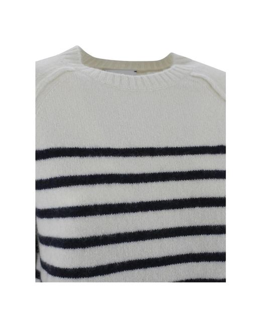 Kujten Gray Blauer Gestreifter Kaschmirpullover