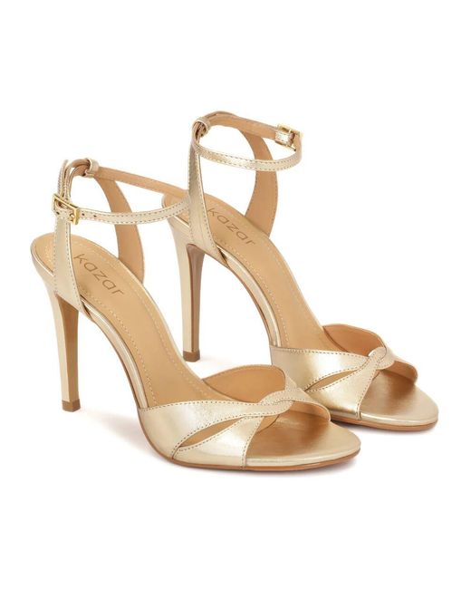 Kazar Metallic Goldene Ledersandalen Mit Absatz
