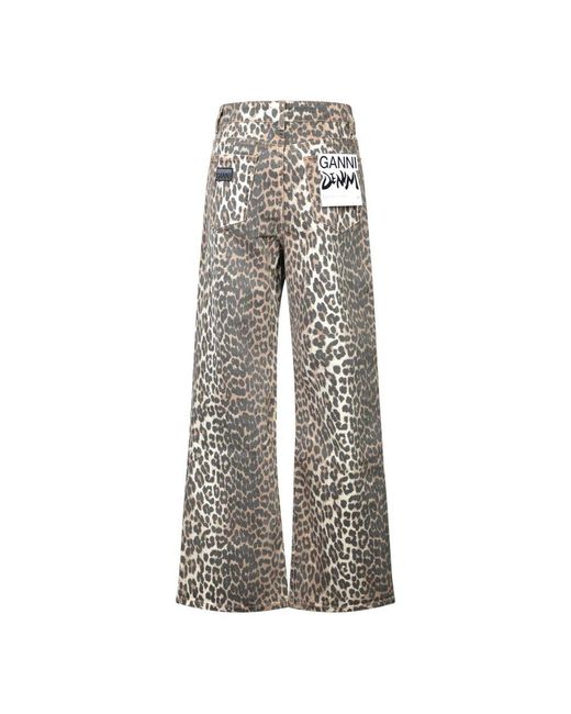 Ganni Gray Leopard print flared jeans aw24