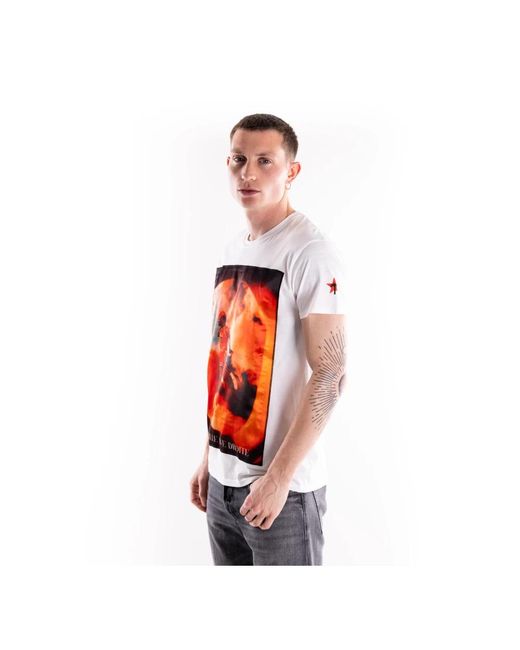 Bastille Tops ,Wit ,Katoen T-Shirt Met Ronde Hals En Korte Mouwen in het Red voor heren