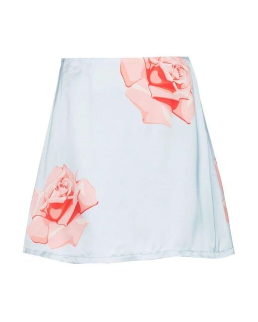 KENZO White Blauer rosenmuster satinrock