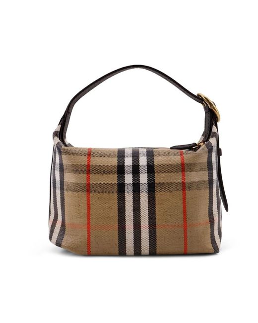 Burberry Brown Coated Canvas Handbag With Check Pattern
