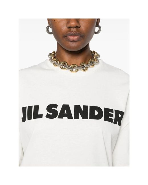 Jil Sander Tops ,Wit ,Katoen Logo T-Shirt in het White