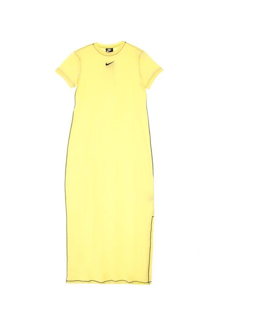 Nike Kleedjes ,Geel ,Polyester Icon Clash Maxi Jurk in het Yellow