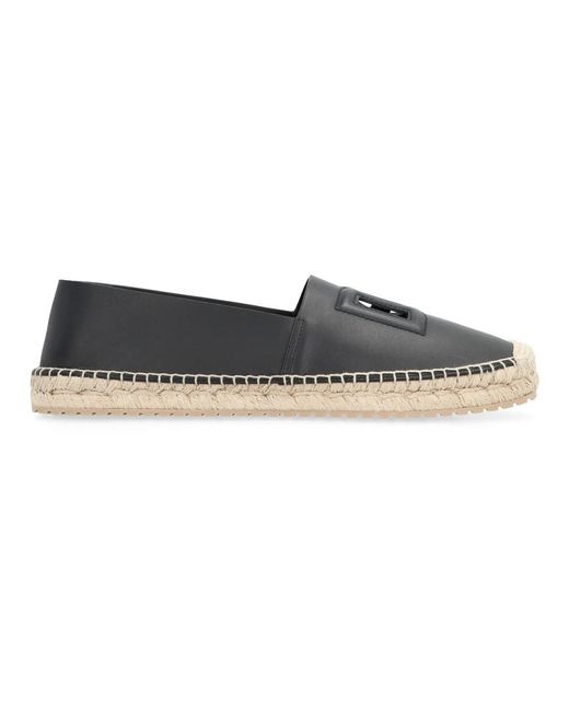 Dolce & Gabbana Black Cut-Out Leather Espadrilles With Dg Logo for men