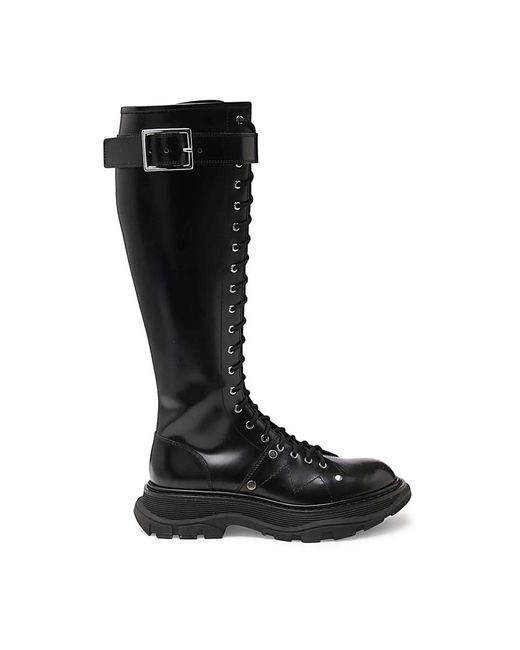 Alexander McQueen Black Leather Tread Boots