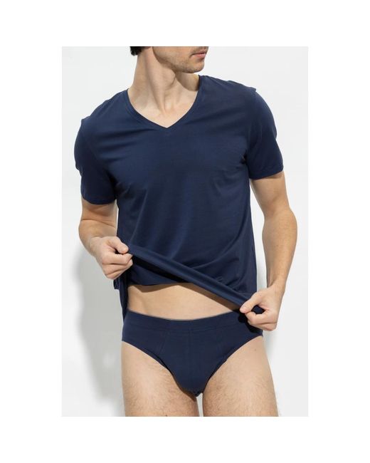 Hanro Tops ,Blauw ,Katoen Katoenen T-Shirt in het Blue voor heren