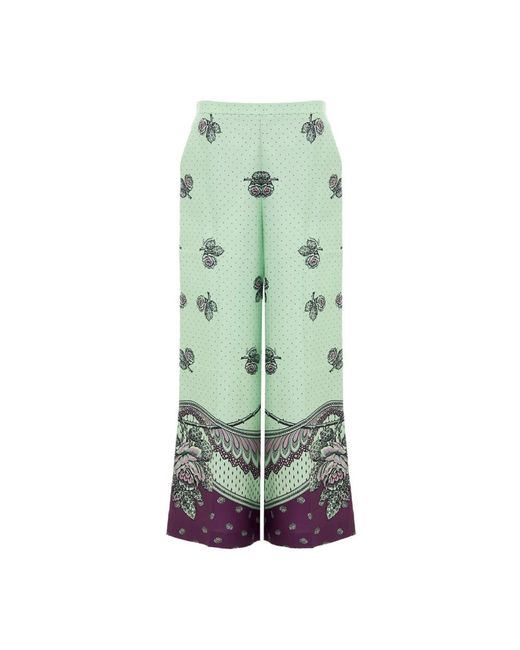 Gucci Broeken ,Groen ,Zijden Palazzo Broek Met Print in het Green