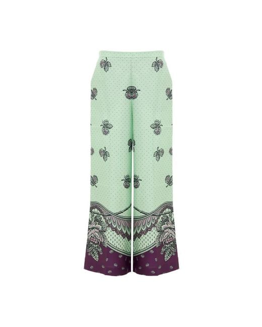 Gucci Broeken ,Groen ,Zijden Palazzo Broek Met Print in het Green