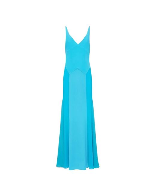 MVP WARDROBE Kleedjes ,Blauw Lange Jurk Met V-Hals in het Blue