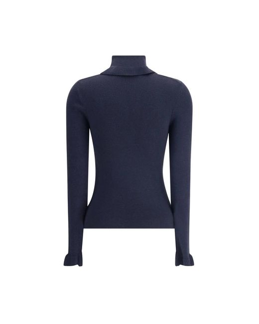 Chloé Blue Gerüschter Rollkragenpullover Mit Goldfarbenem Logo