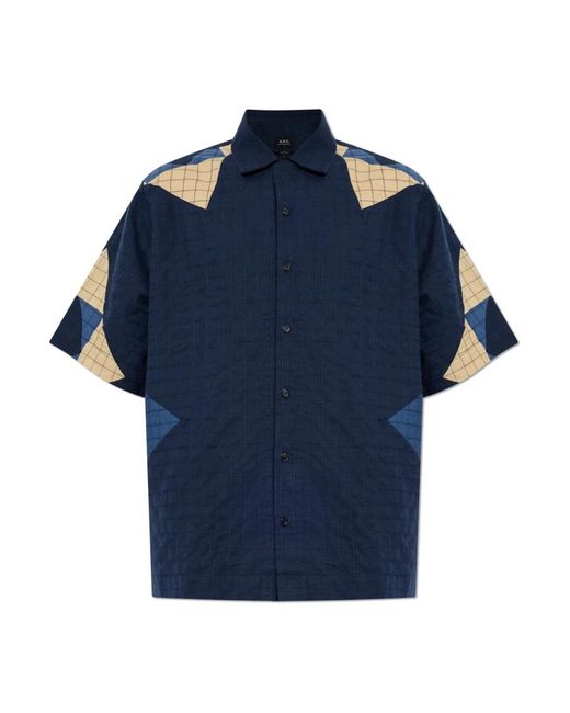 A.P.C. Overhemden ,Blauw ,Katoen Patchwork Shirt in het Blue voor heren