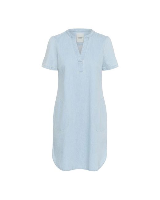 Part Two Kleedjes ,Blauw ,Denim Witblauwe Denim Jurk Met V-Hals in het Blue