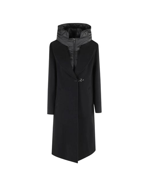 Fay Jassen ,Zwart ,Zwarte Lange Jas Met Binnenste Bib in het Black