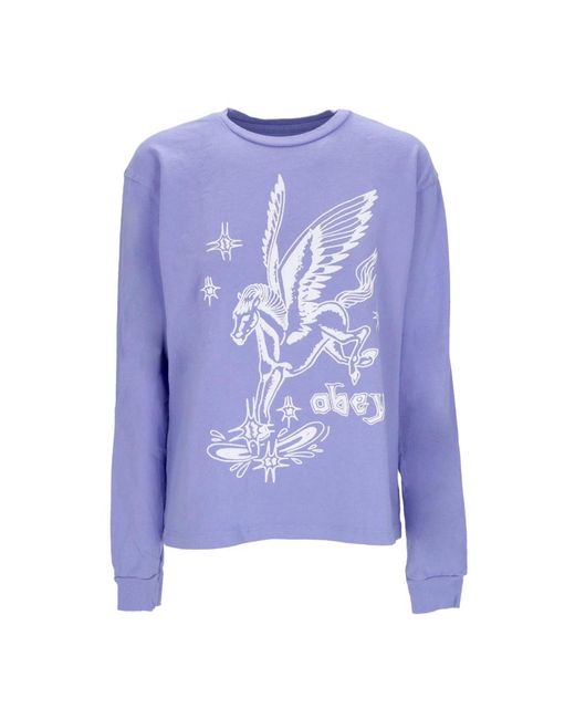 Obey Hoodies & Sweatvesten ,Paars ,Katoen Lange Mouw T-Shirt Pegasus Custom Tee in het Blue