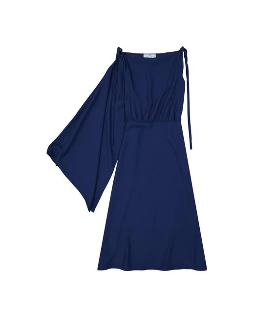 Prada Laaide Een Mouw Midi -jurk Uit in het Blue