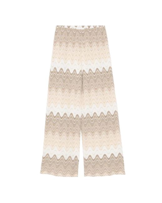 Mc2 Saint Barth Natural Strukturierte Chevron-Strick Weitbeinige Hose