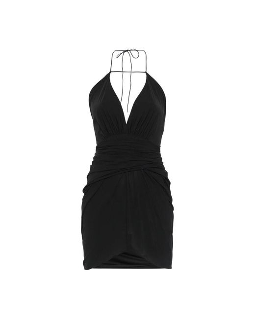 Amazuìn Black Schwarzes V-Ausschnitt Jersey Minikleid