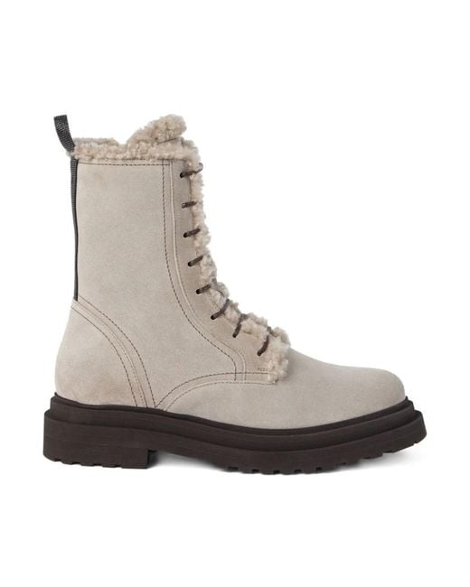 Brunello Cucinelli Brown Weiße Flache Schuhe Mit Shearling-Besatz