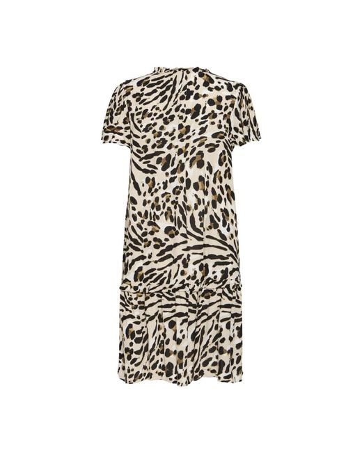 Ichi Kleedjes ,Veelkleurig ,Jurk Met Dierenprint En Ruche Zoom in het Black