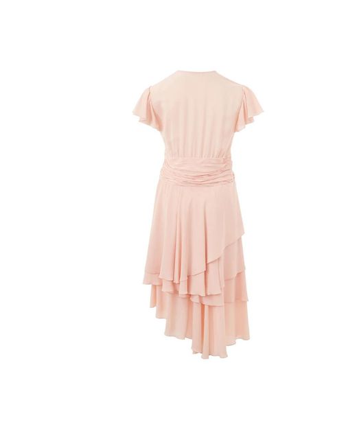 Lardini Kleedjes ,Roze ,Roze Midi-Jurk Met Volants En V-Hals in het Pink