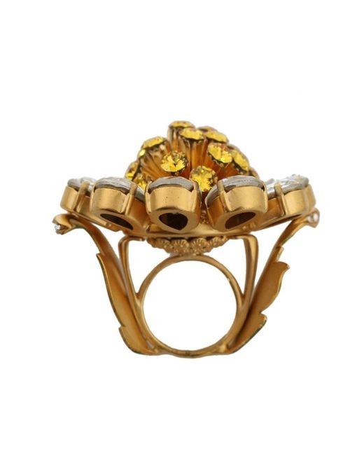 Dolce & Gabbana Metallic Gold messing kristall blumen statement ring