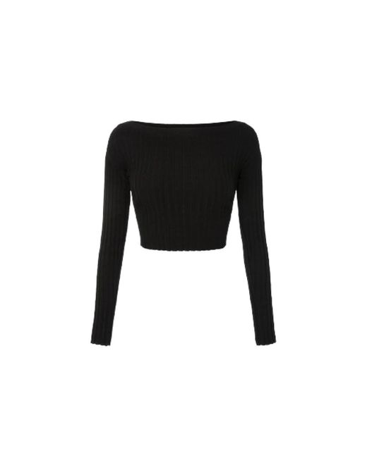 Elisabetta Franchi Black Schwarzer Gerippter Pullover Mit U-Boot-Ausschnitt