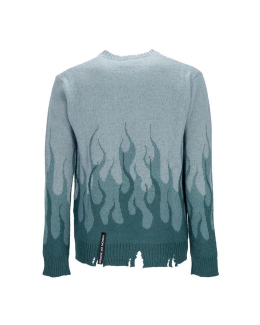 Vision Of Super Flammen Oversize Rundhalsausschnitt Pullover Grün in Blue für Herren