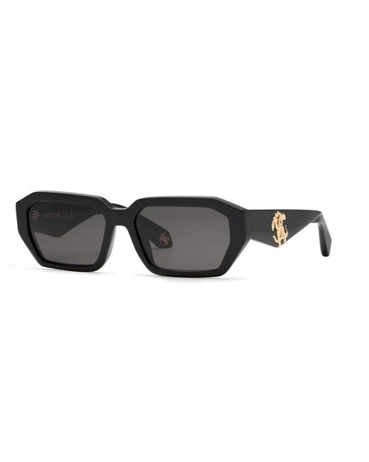 Roberto Cavalli Black Schwarze Quadratische Sonnenbrille Rauchgläser
