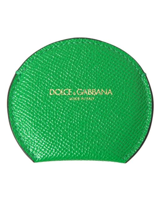Dolce & Gabbana Green Grüner leder runder logo handspiegelhalter