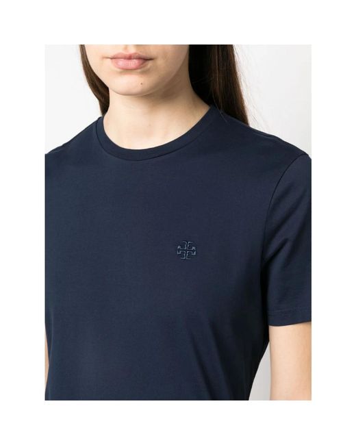Tory Burch Blue Blaues t-shirt mit besticktem logo aus baumwolle