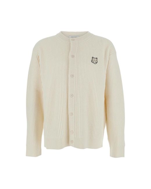 Maison Kitsuné Truien & Vesten ,Wol Geribbelde Gebreide Cardigan Met Ronde Hals in het White voor heren