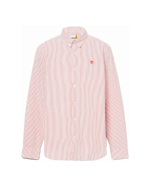 Timberland Seersucker baumwoll langarmhemd in Pink für Herren