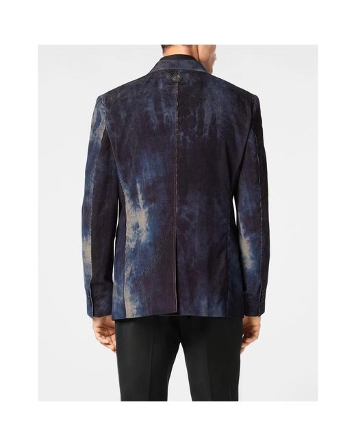 Philipp Plein Jassen ,Blauw ,Katoen Bleached Velvet Blazer Gigolò Fit in het Blue voor heren