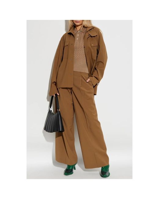 Lacoste Broeken ,Bruin ,Katoen Runway Wide Fit Wool Blend Pants in het Brown