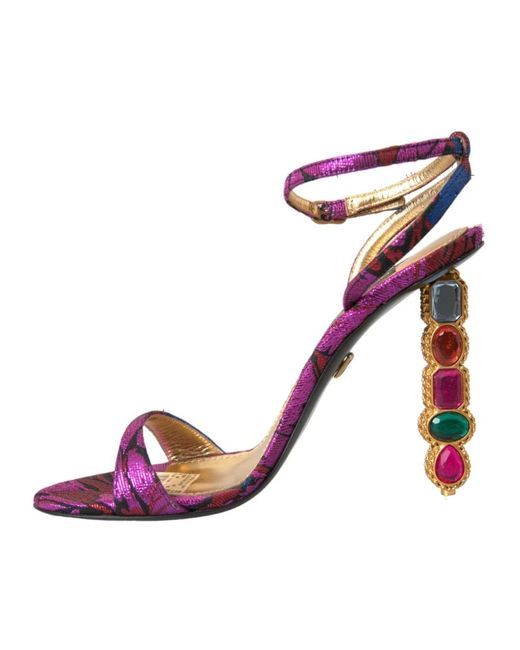 Dolce & Gabbana Blue Kristallverzierte jacquard-sandalen