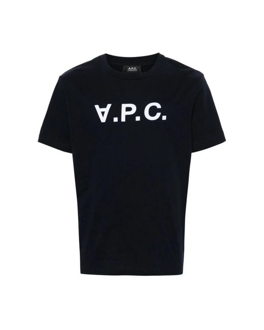 A.P.C. Tops ,Blauw ,Katoen Midnight Jersey Logo T-Shirt in het Black voor heren