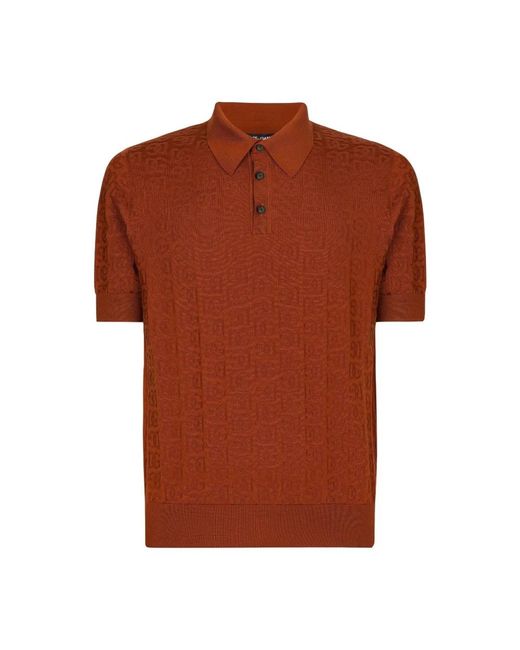 Dolce & Gabbana Brown Jacquard Silk Polo Shirt With Logo for men