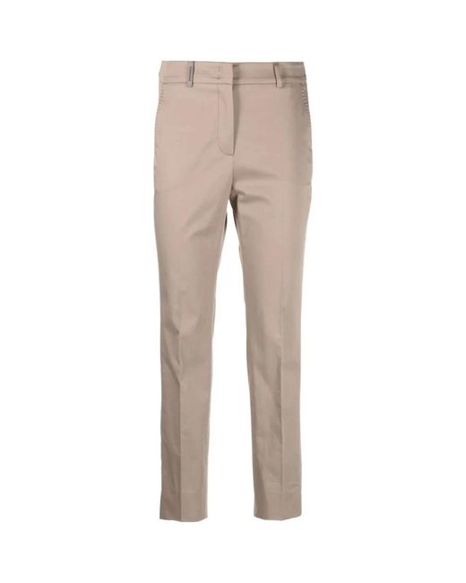 Pantalones marrones de corte ajustado con detalle de parche Peserico de color Natural