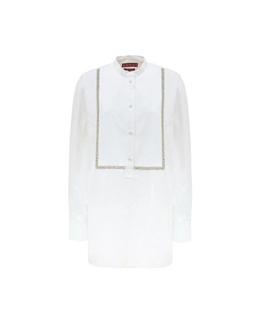 Gucci Katoenen Popeline Blouse Met Kristaldecoraties in het White