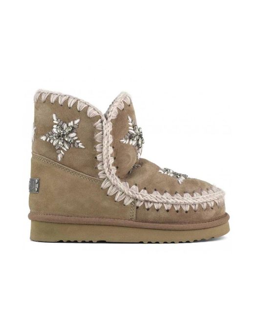 Mou Brown Handgemachte Eskimo-Stiefel Mit Blumenstickerei