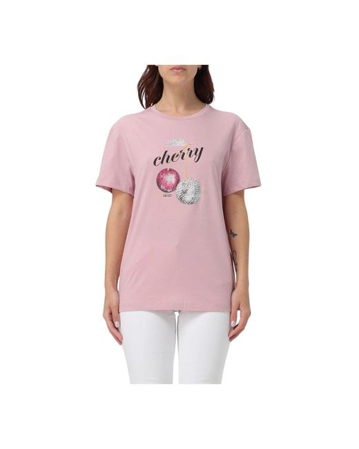 Liu Jo Pink Moderner Grafik-T-Shirt Mit Strass