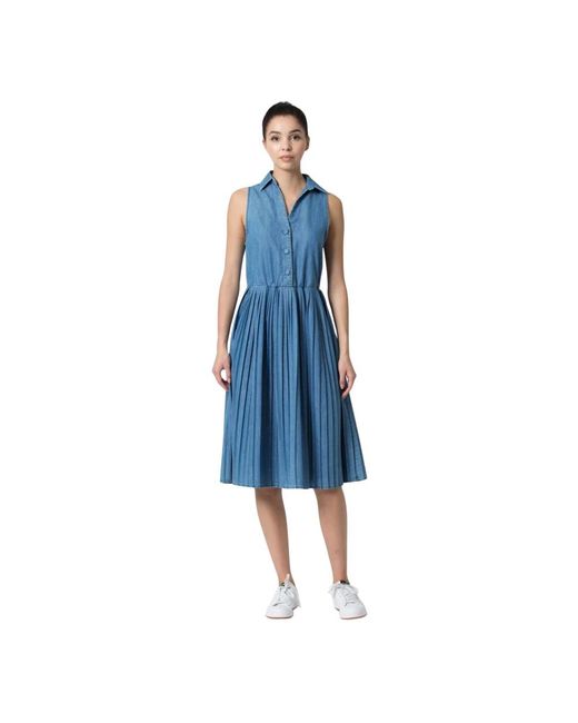 Kocca Kleedjes ,Blauw ,Denim Denim Mouwloze Midi Jurk in het Blue