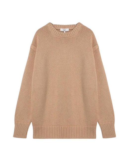 Chloé Round-Neck Knitwear in het Natural