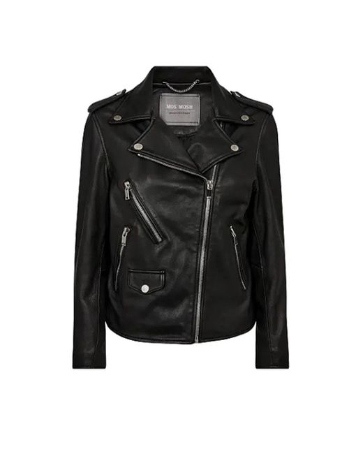 Mos Mosh Jassen ,Zwart ,Leer Zwarte Bikerjas Met Ritsdetails in het Black