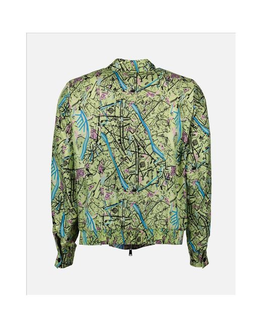 Fendi Wendejacke Aus Seide Mit Karten-Print in Green für Herren